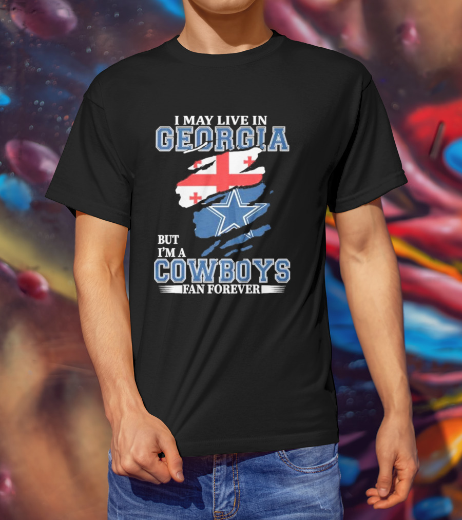 Dallas Cowboys Fan Forever Living In Georgia With Star And Flag Elements T-Shirt