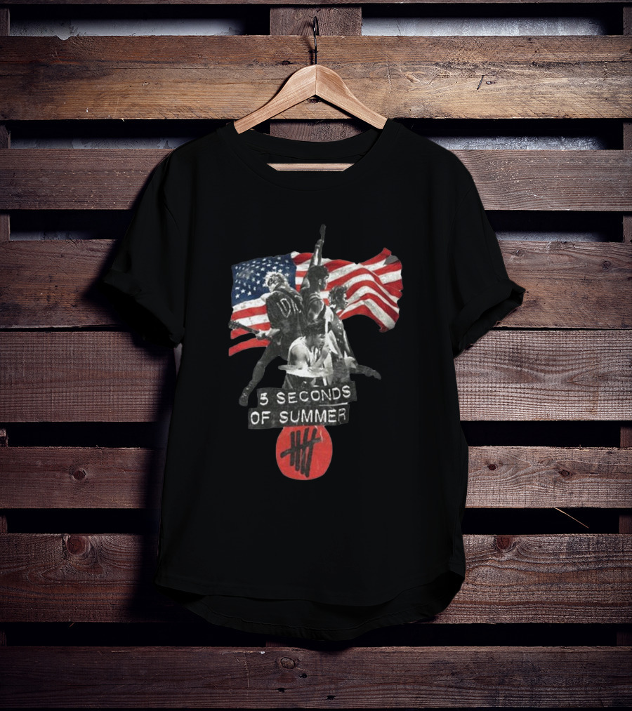 5 Seconds Of Summer American Band With Flag And Tally T-Shirt