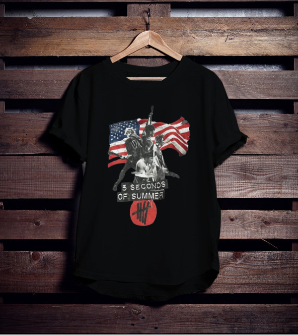 5 Seconds Of Summer American Band With Flag And Tally T-Shirt
