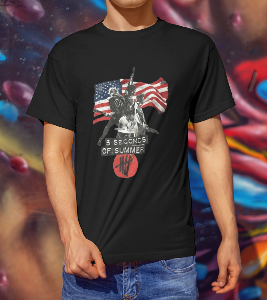 5 Seconds Of Summer American Band With Flag And Tally T-Shirt