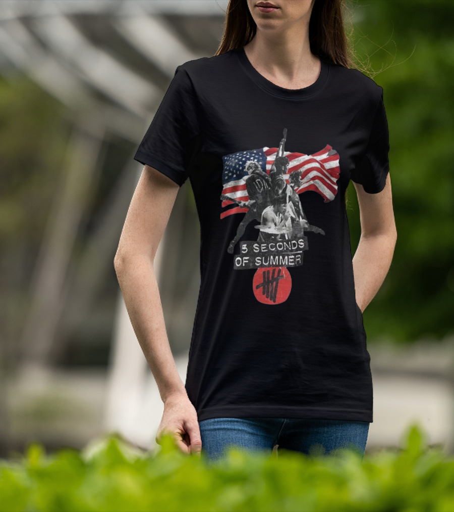 5 Seconds Of Summer American Band With Flag And Tally T-Shirt