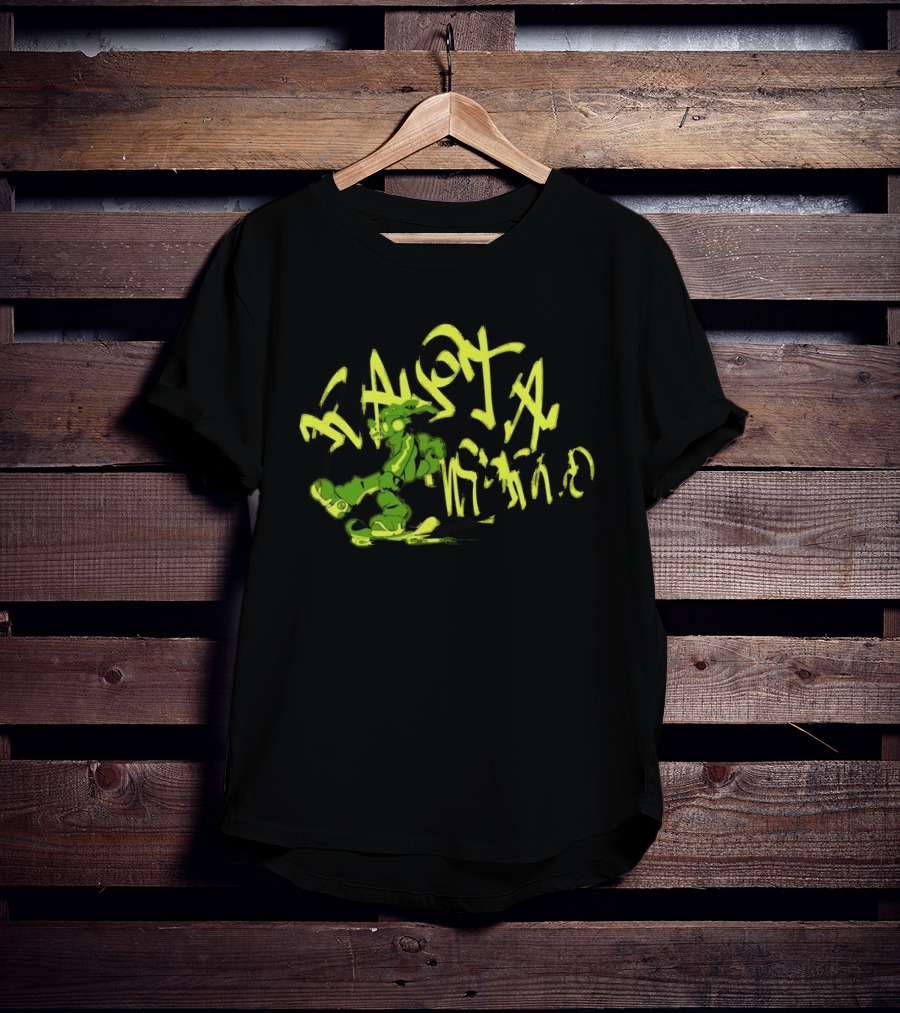 Everpress Gum Studio Rasta World Graffiti Robot Skateboarding Neon Green T-Shirt
