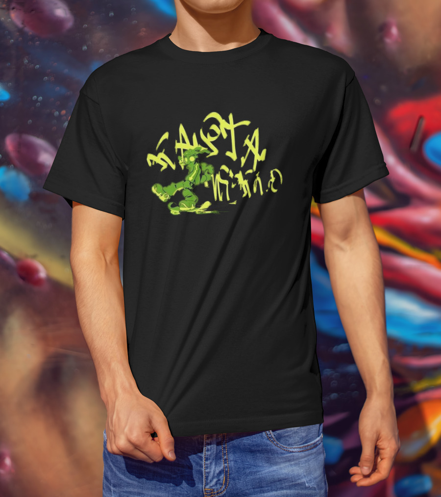 Everpress Gum Studio Rasta World Graffiti Robot Skateboarding Neon Green T-Shirt