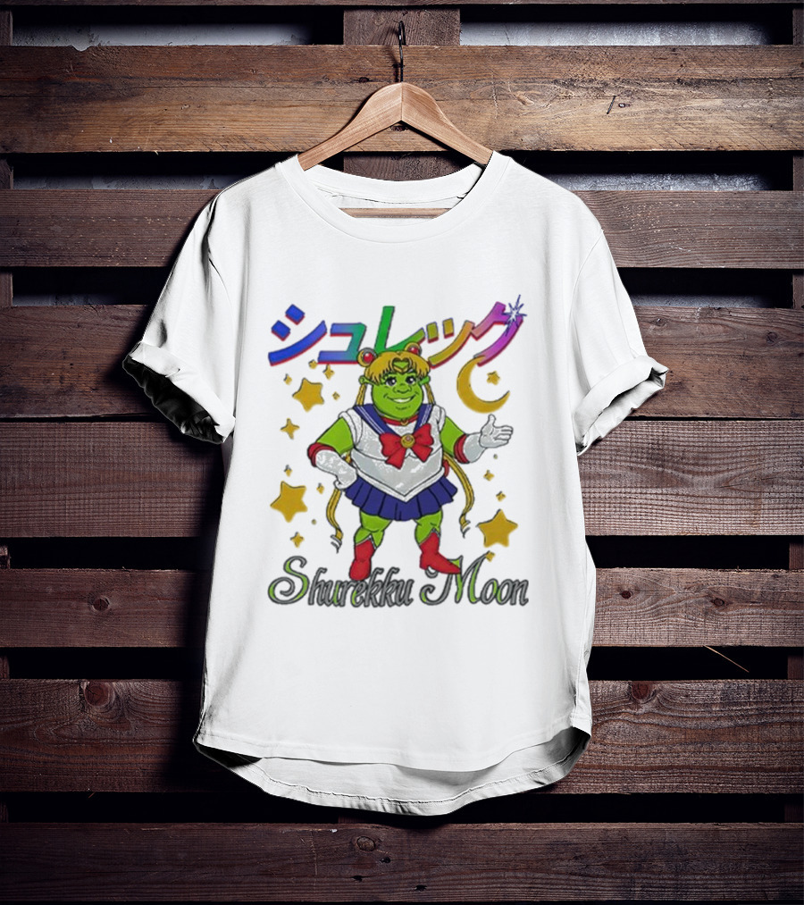 Shurekku Moon Shrek Sailor Moon カラフルな星と月 T-Shirt