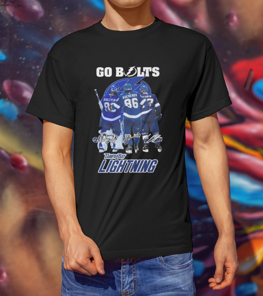 Tampa Bay Lightning Go Bolts Asilevskiy Kucherov Hedman Signatures T-Shirt