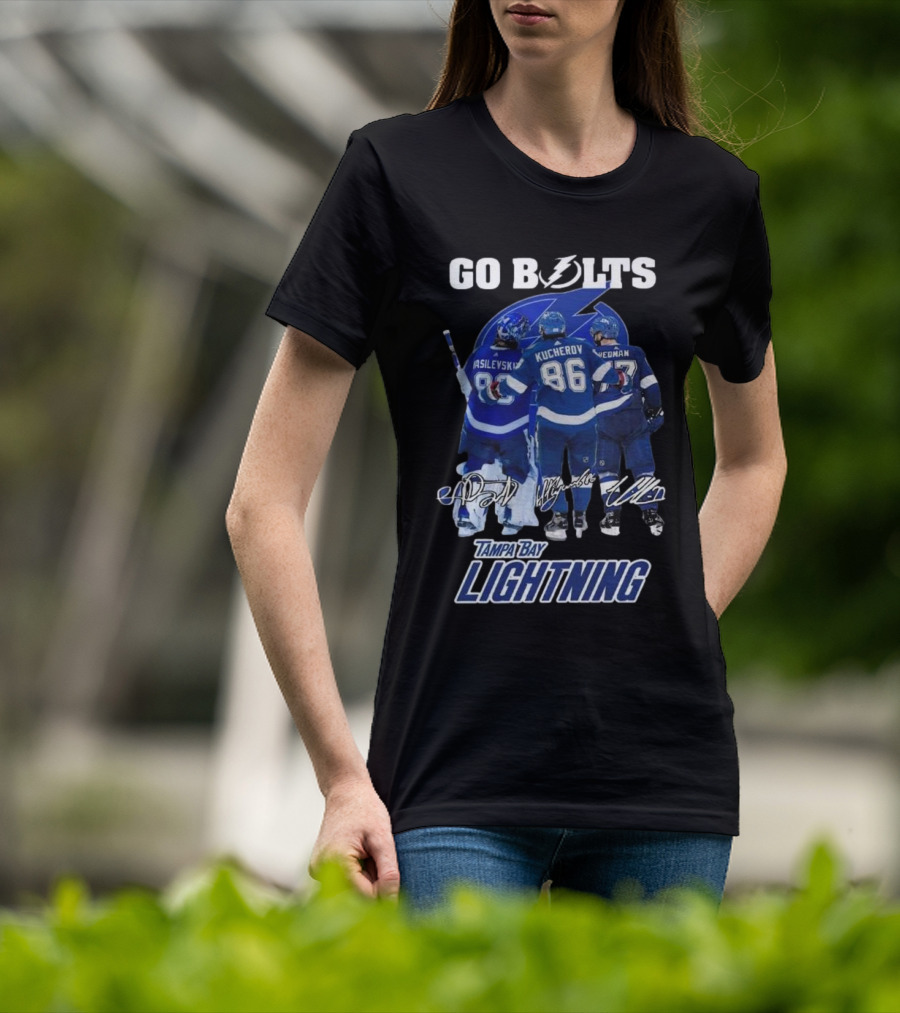 Tampa Bay Lightning Go Bolts Asilevskiy Kucherov Hedman Signatures T-Shirt