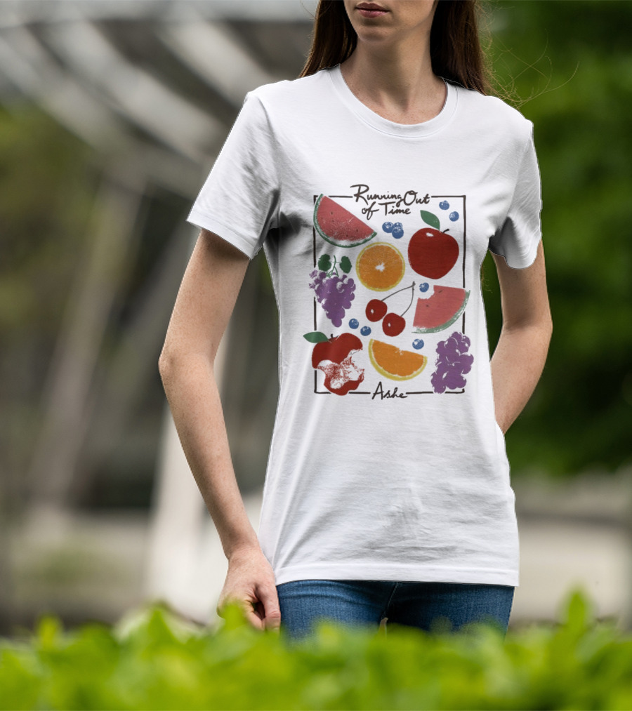 Running Out Of Time Ashe Fruit Collage Watermelon Orange Apple Grapes T-Shirt