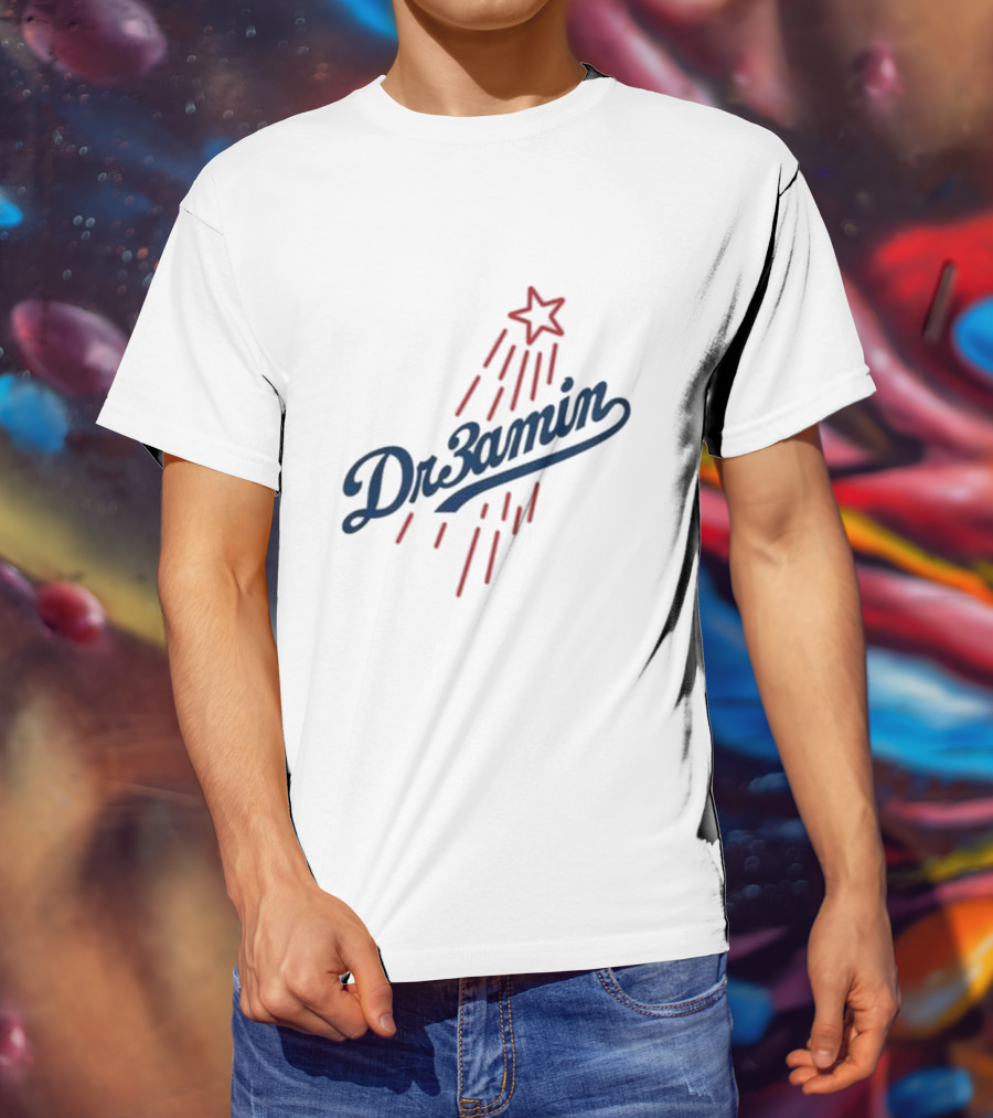 Dr3amin Red Star Streak White Clix Merch LA Star Crew T-Shirt