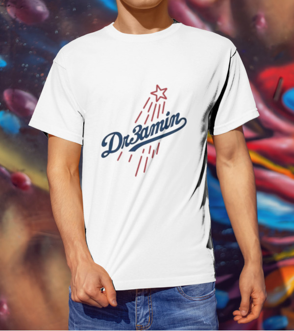 Dr3amin Red Star Streak White Clix Merch LA Star Crew T-Shirt