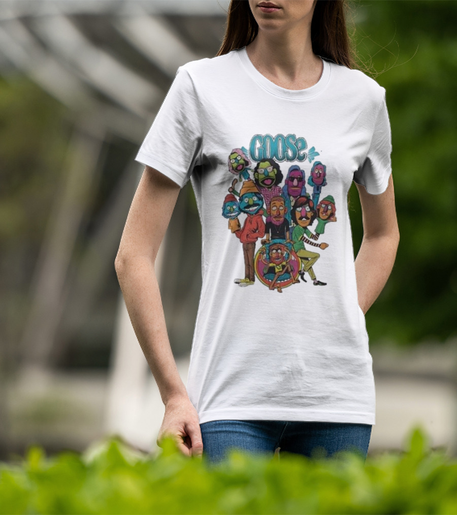 GOOSE Puppets Vibrant Cartoon Characters Ensemble T-Shirt