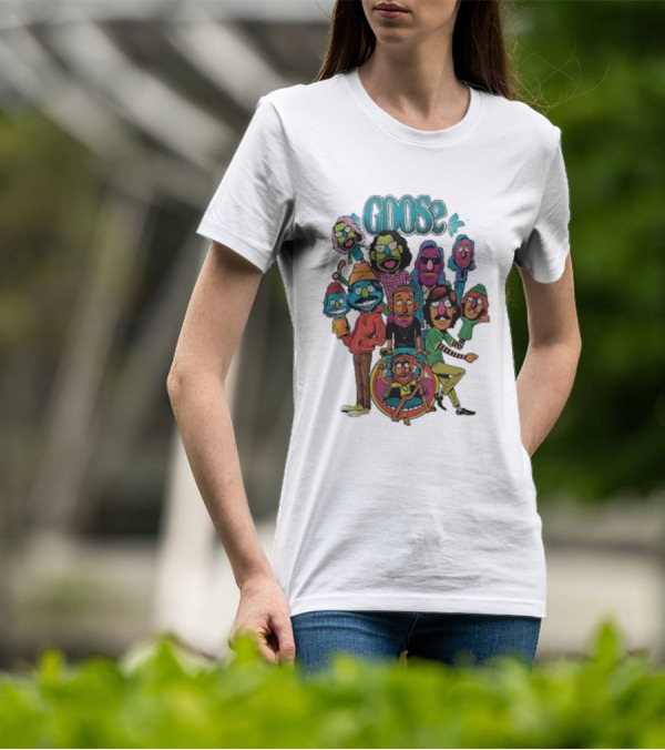 GOOSE Puppets Vibrant Cartoon Characters Ensemble T-Shirt