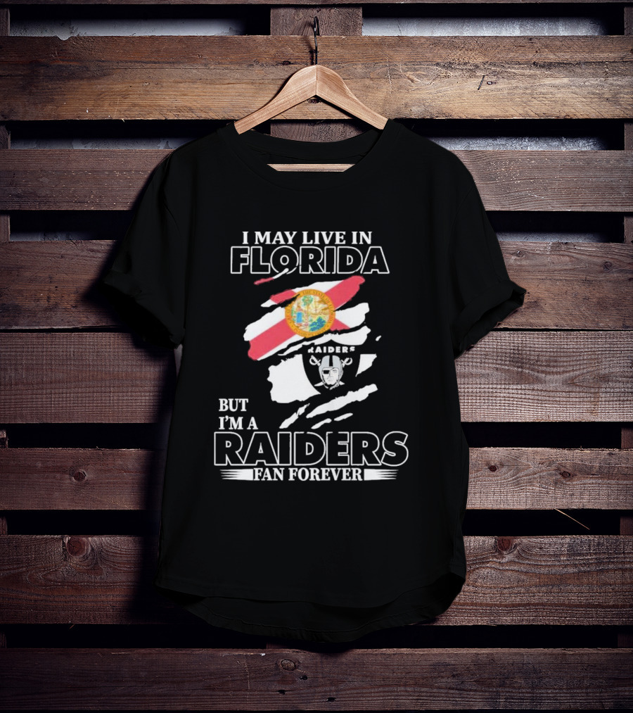 Las Vegas Raiders Fan Forever Living In Florida With Team Logo And State Flag T-Shirt