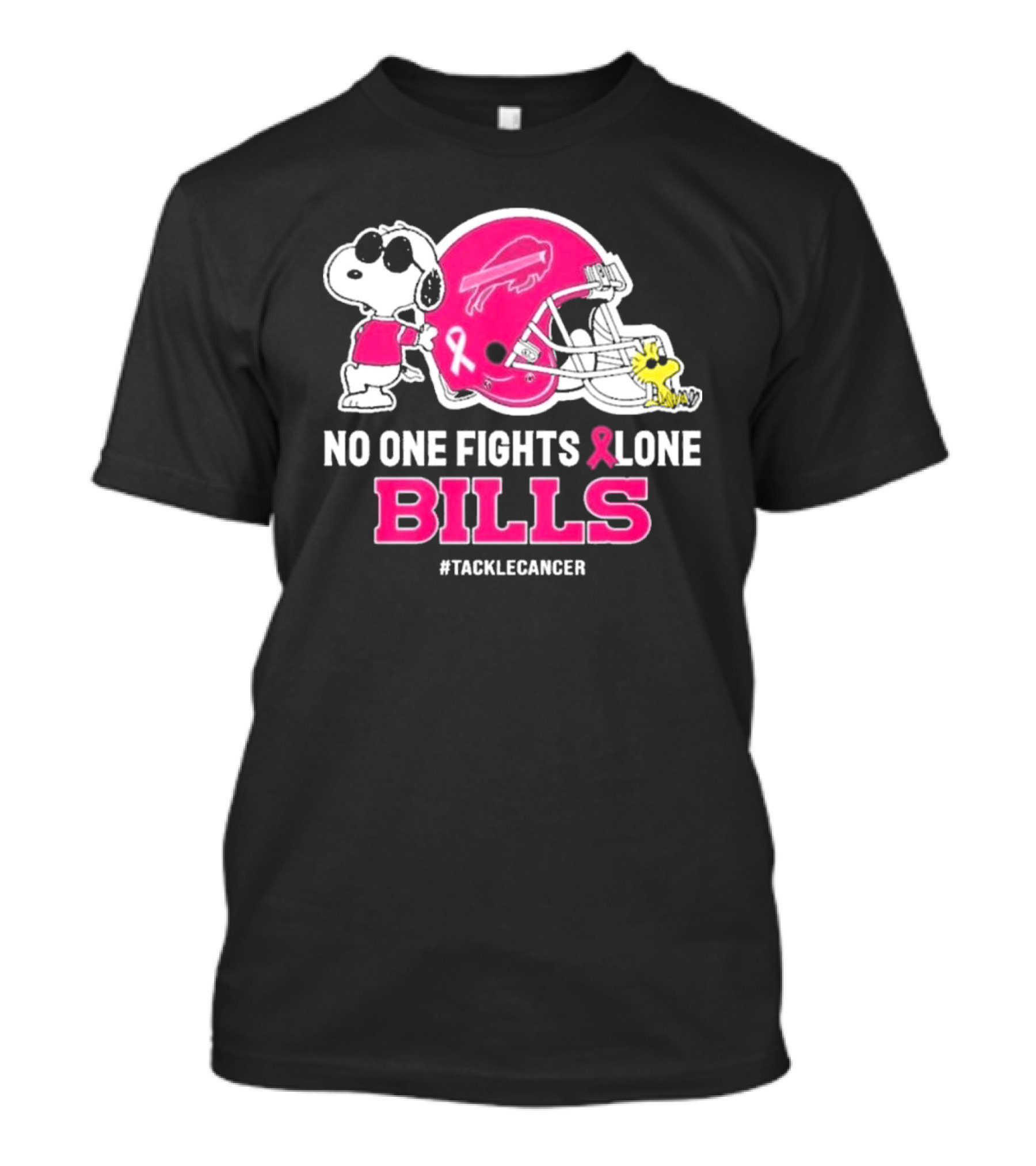 Snoopy And Woodstock No One Fights Alone Buffalo Bills #TackleCancer T-Shirt