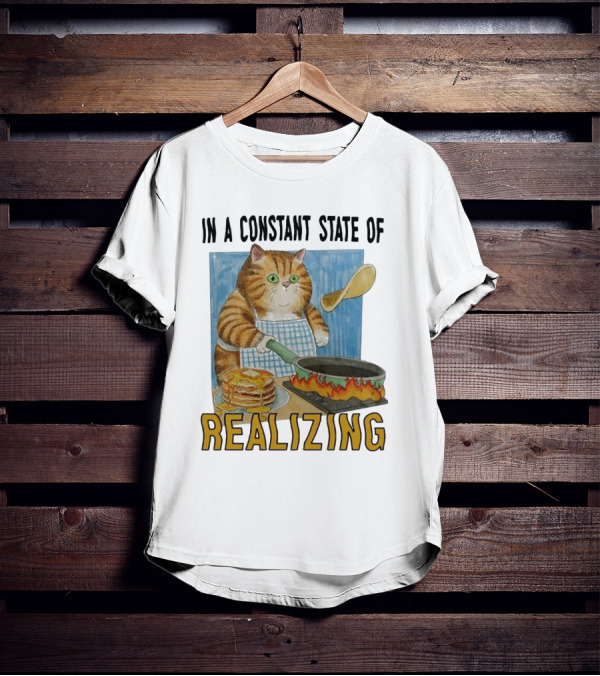 In A Constant State Of Realizing Cat Cooking Pancakes Flame Pan T-Shirt