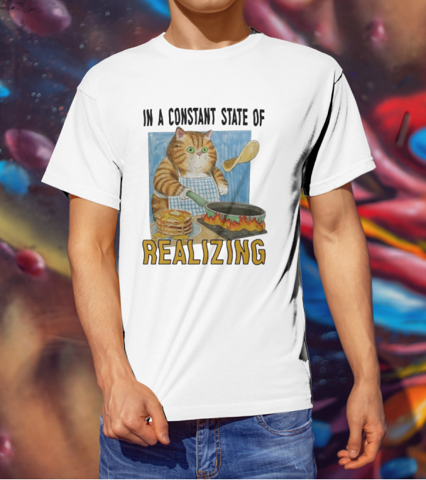 In A Constant State Of Realizing Cat Cooking Pancakes Flame Pan T-Shirt