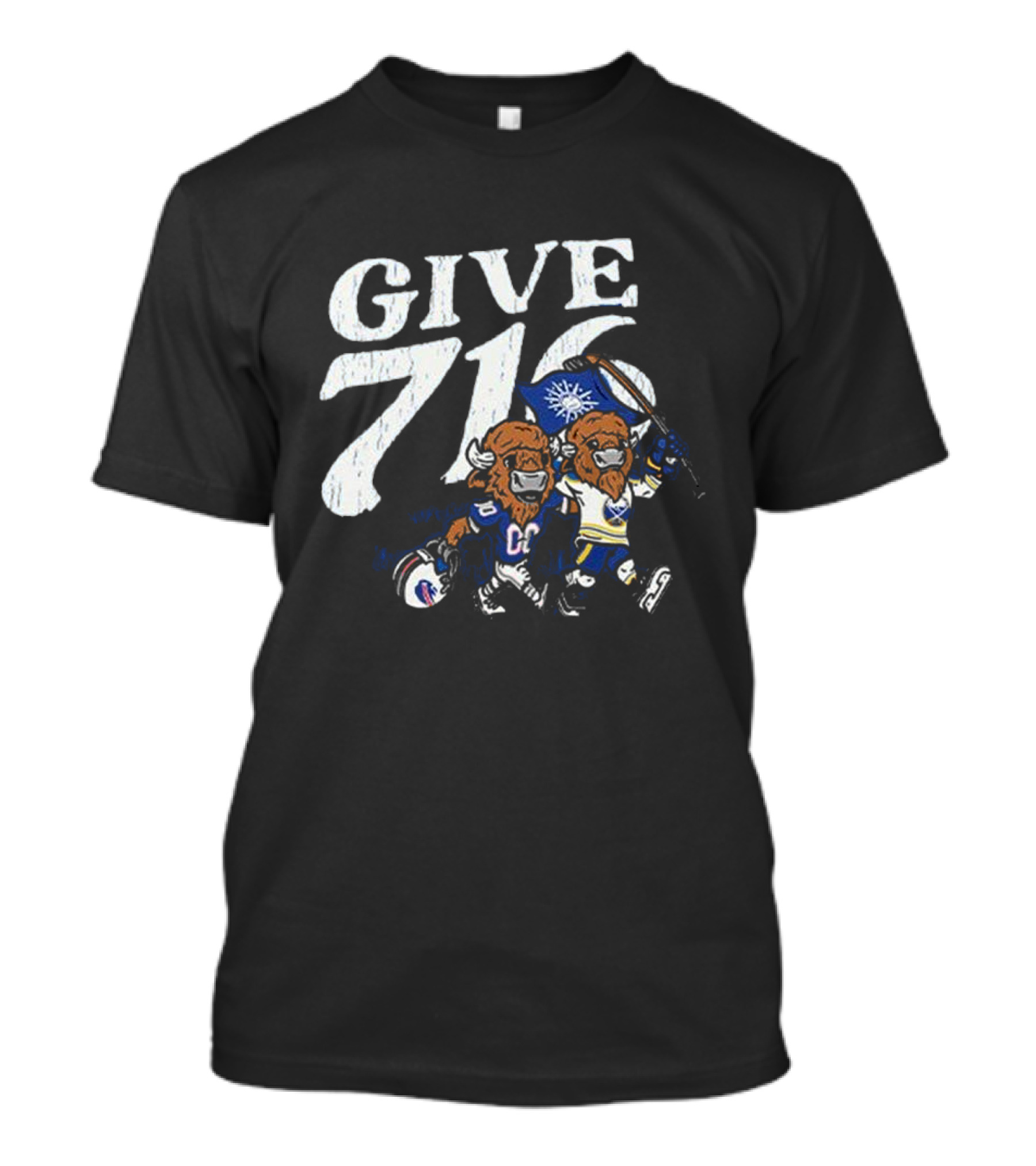 Buffalo Bills Sabres Give 716 Bison Characters Football Hockey Flag T-Shirt