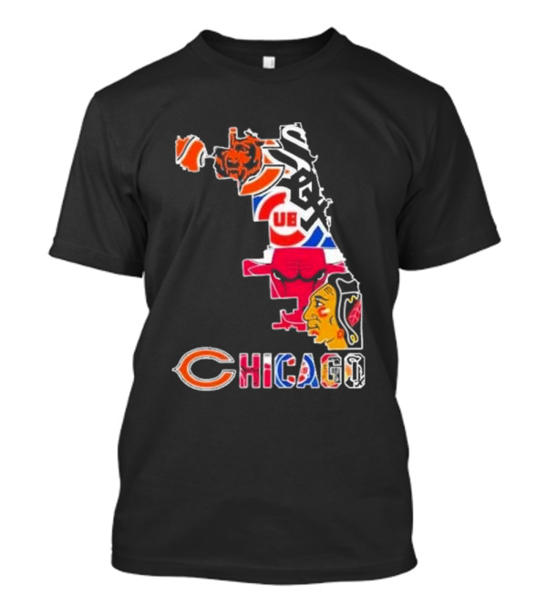 Chicago Bears Bulls Cubs White Sox Blackhawks Map T-Shirt