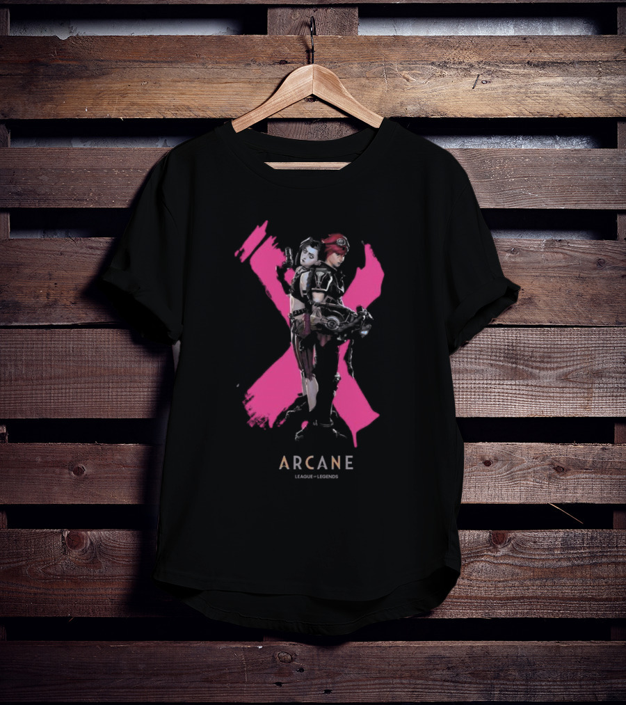 Arcane League Legends Jinx Vi Pink X T-Shirt