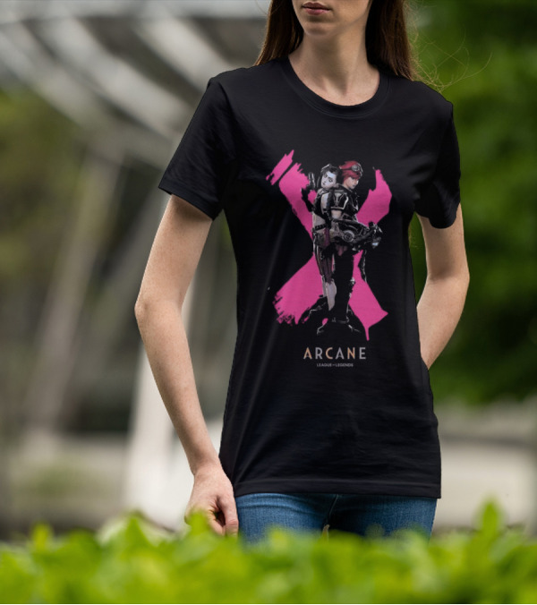 Arcane League Legends Jinx Vi Pink X T-Shirt