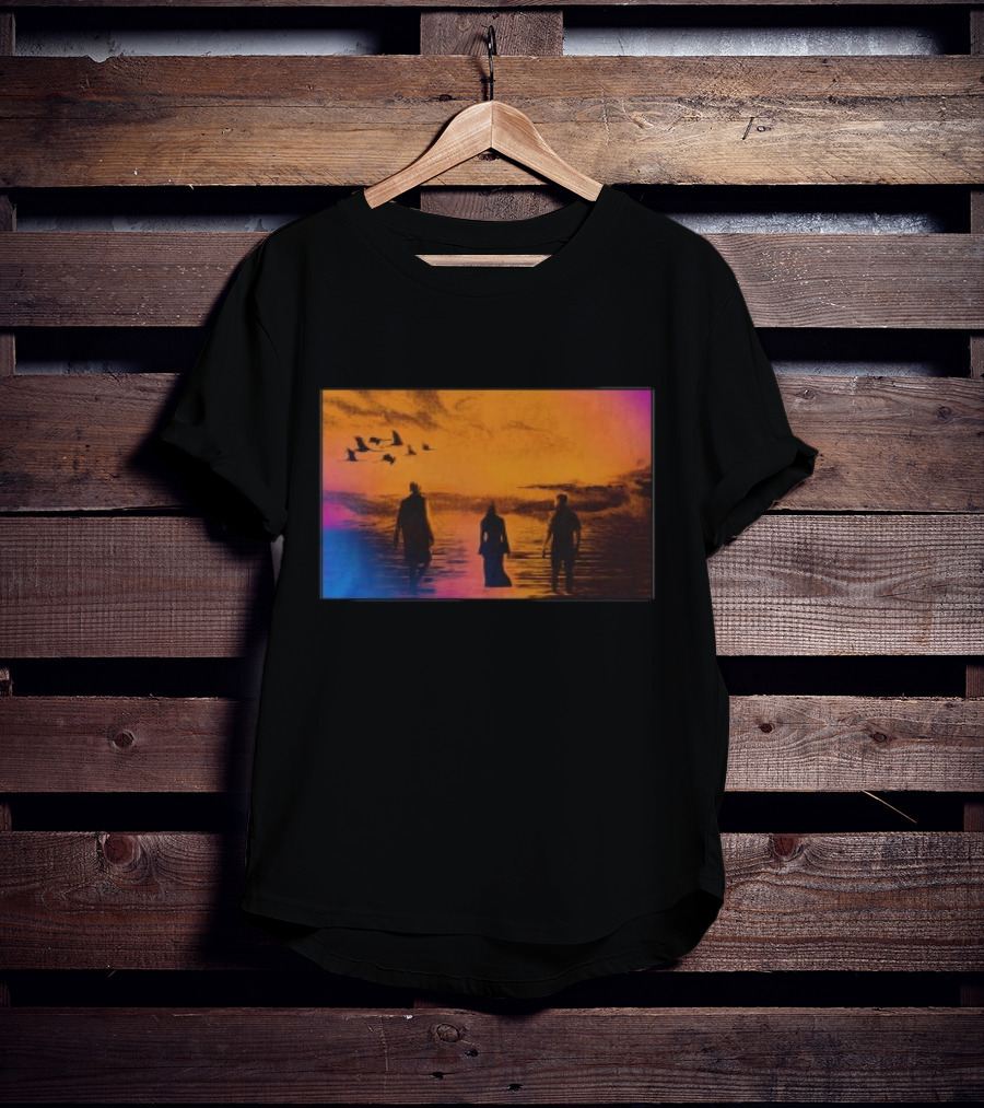 Sun Came Up Sofi Tukker Silhouettes Walking At Sunrise With Birds On Colorful Horizon T-Shirt