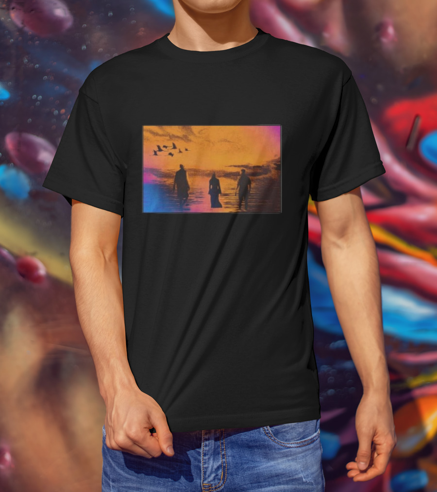 Sun Came Up Sofi Tukker Silhouettes Walking At Sunrise With Birds On Colorful Horizon T-Shirt