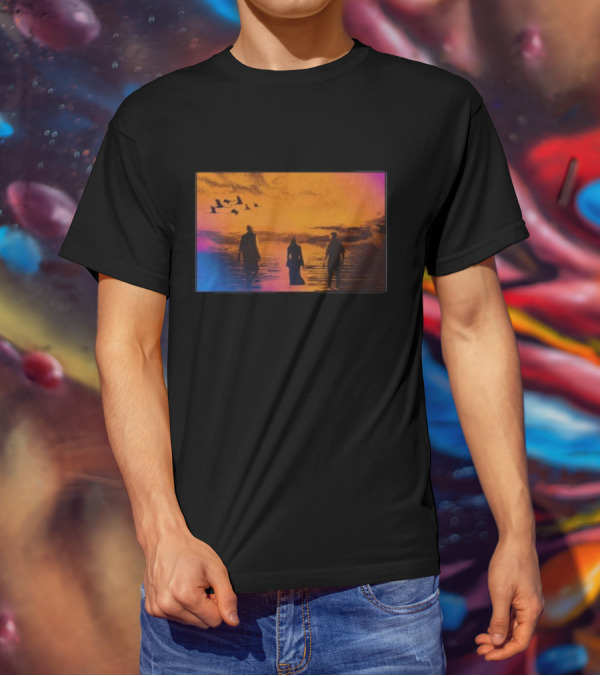 Sun Came Up Sofi Tukker Silhouettes Walking At Sunrise With Birds On Colorful Horizon T-Shirt