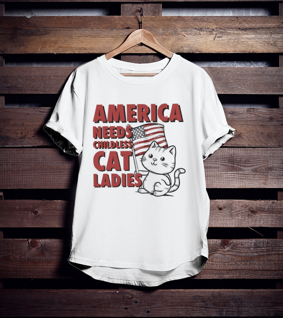 America Needs Childless Cat Ladies Cat With American Flag T-Shirt