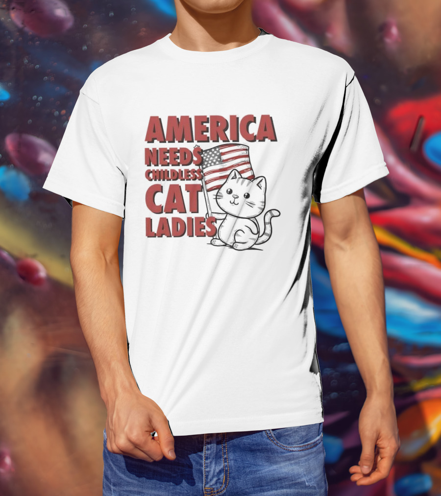 America Needs Childless Cat Ladies Cat With American Flag T-Shirt