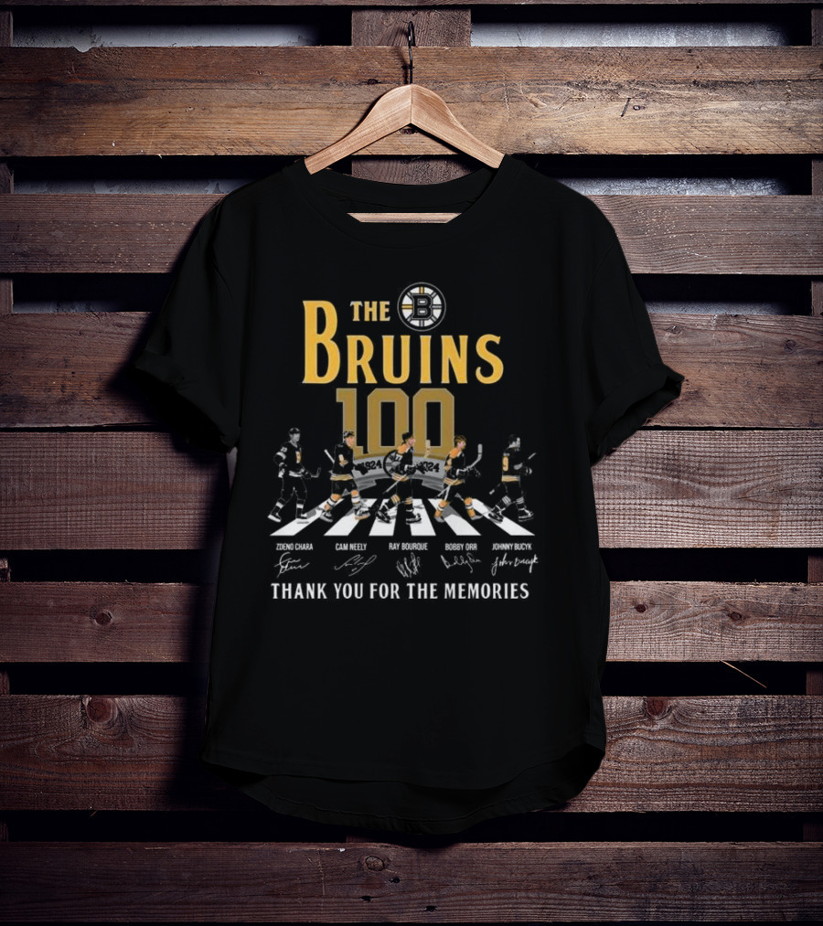 The Bruins 100 1924 Thank You For The Memories Zdeno Chara Cam Neely Ray Bourque Bobby Orr Johnny Bucyk Signatures T-Shirt