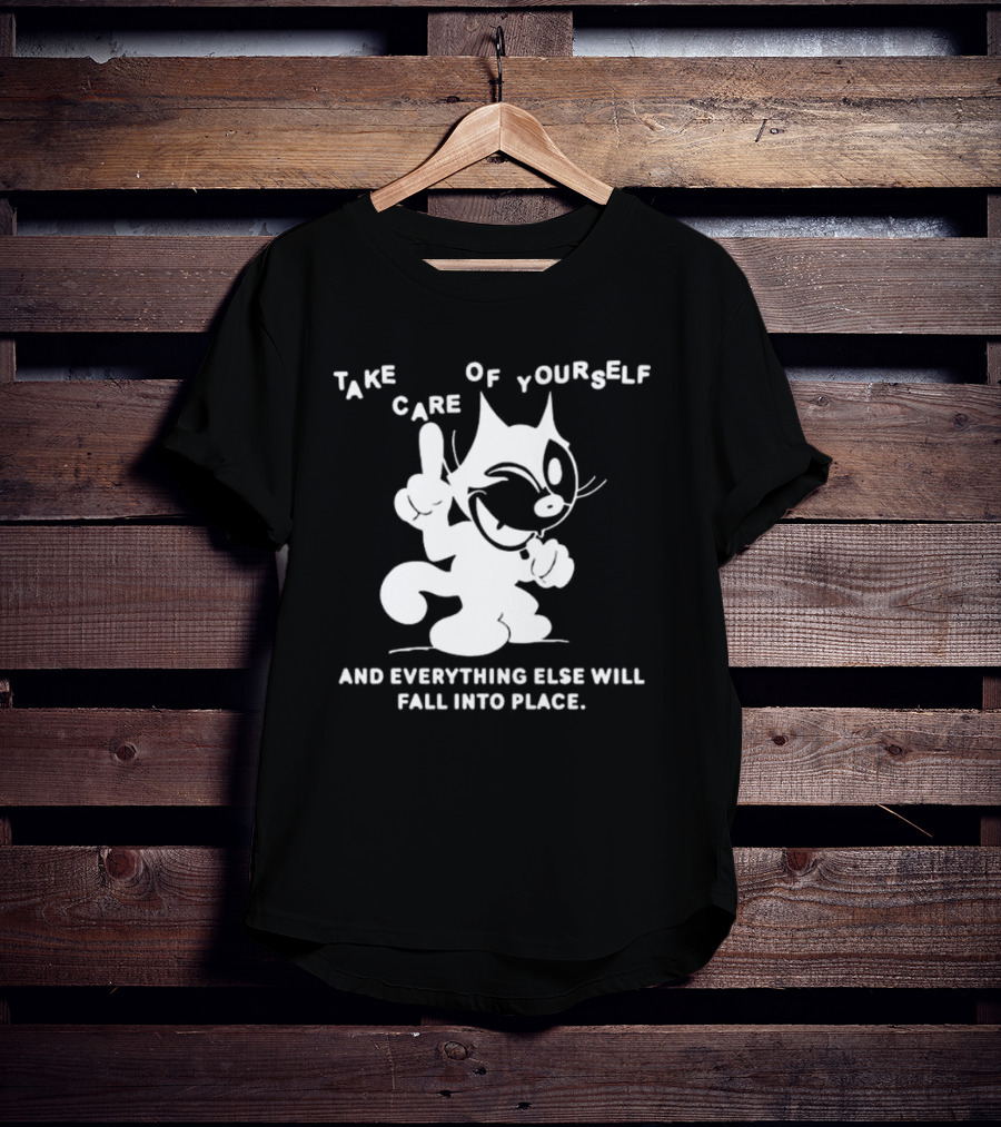 Take Care Of Yourself And Everything Else Will Fall Into Place Happy Winking Cartoon Cat T-Shirt