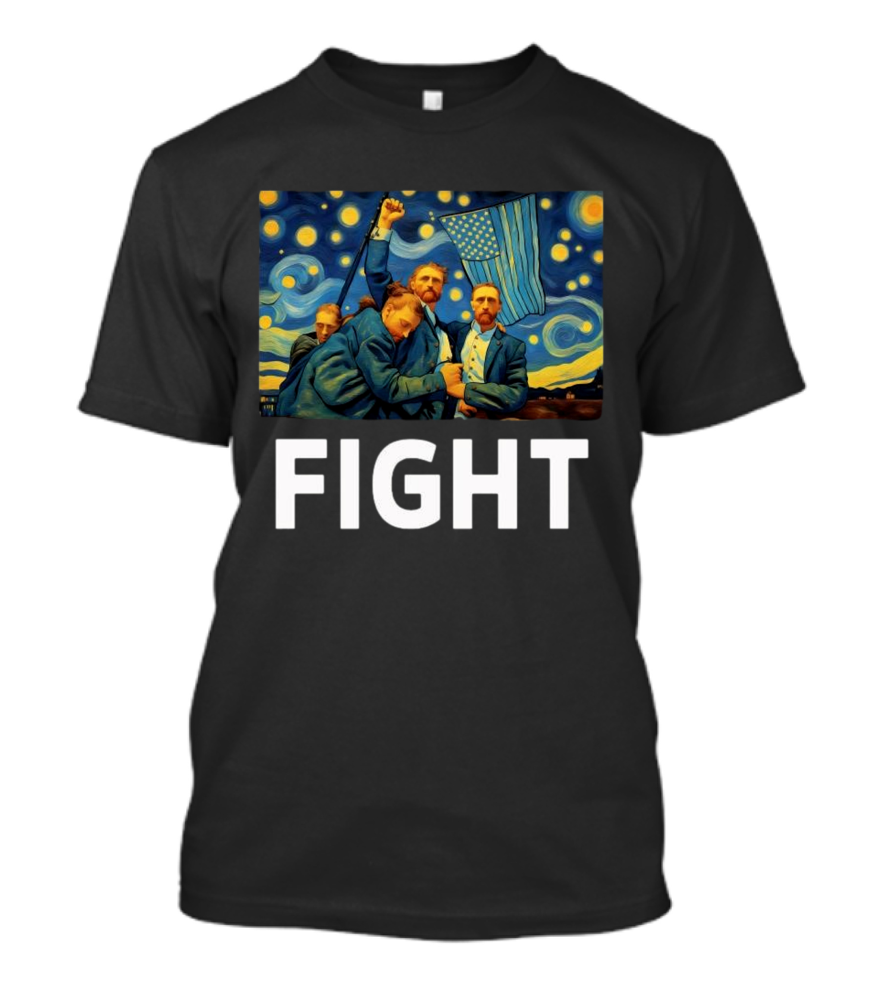Fight Van Gogh Starry Night American Flag Fist Raised T-Shirt