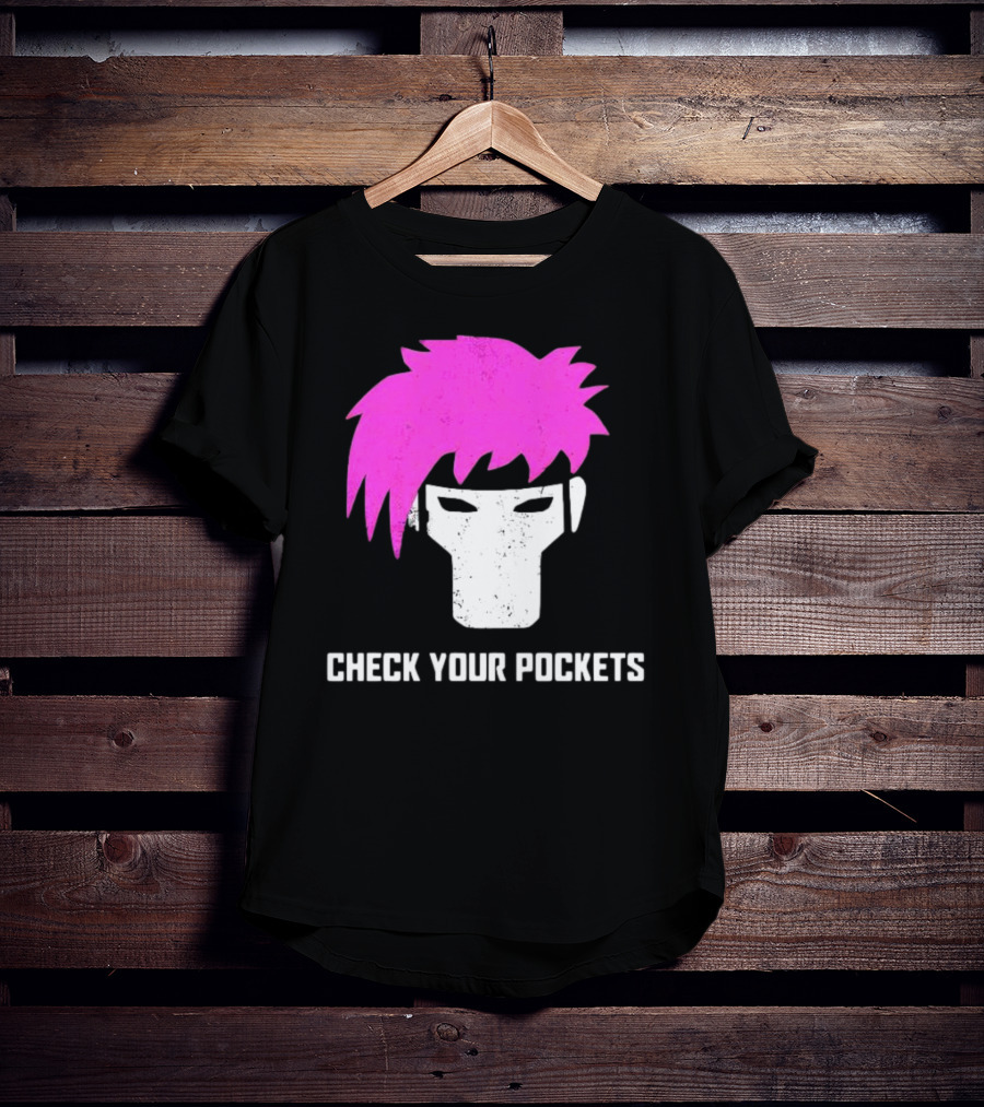 Check Your Pockets Pink Hair Masked Face T-Shirt