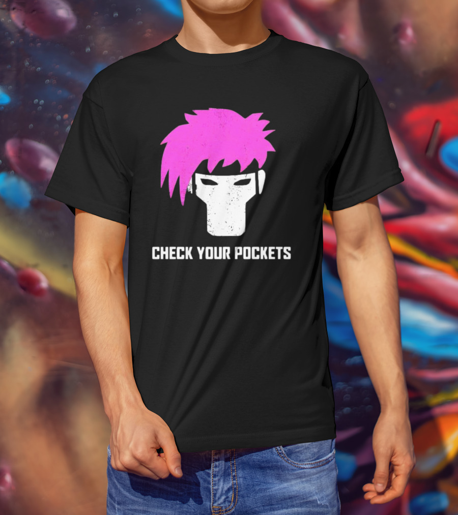 Check Your Pockets Pink Hair Masked Face T-Shirt
