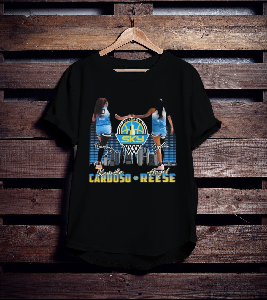 Chicago Sky WNBA Kamilla Cardoso Angel Reese Skyline Signatures T-Shirt