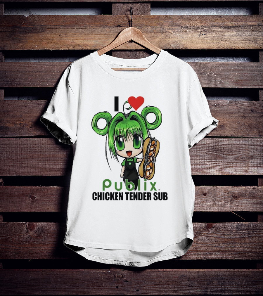 I Love Publix Chicken Tender Sub Anime Character With Green Hair And Big Sandwich T-Shirt