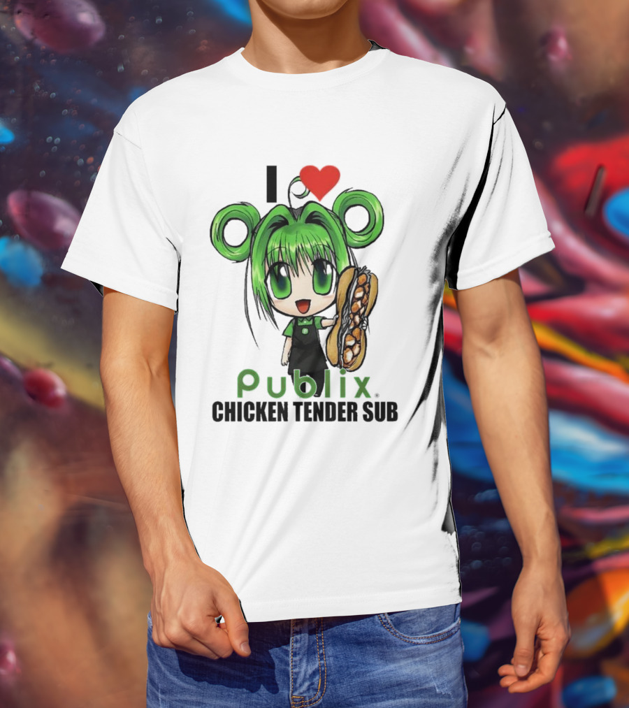 I Love Publix Chicken Tender Sub Anime Character With Green Hair And Big Sandwich T-Shirt