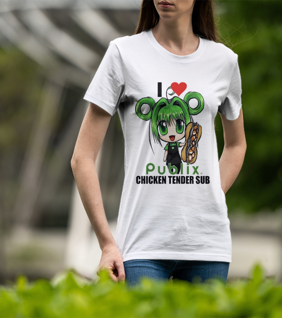 I Love Publix Chicken Tender Sub Anime Character With Green Hair And Big Sandwich T-Shirt