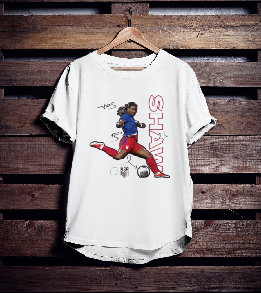 USWNT Jaedyn Shaw Signature Red And Blue Action Pose With Star T-Shirt