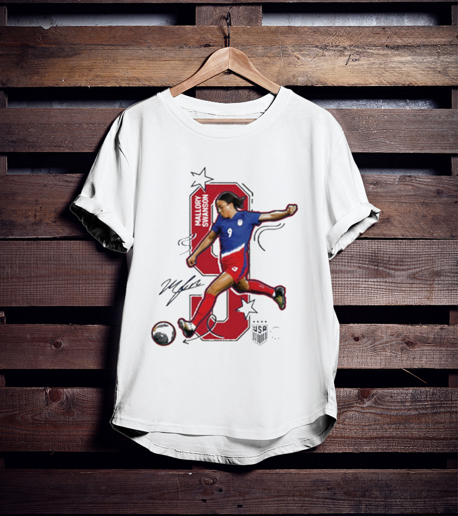 Mallory Swanson Number 9 USWNT Signature Red And Blue Player Action T-Shirt