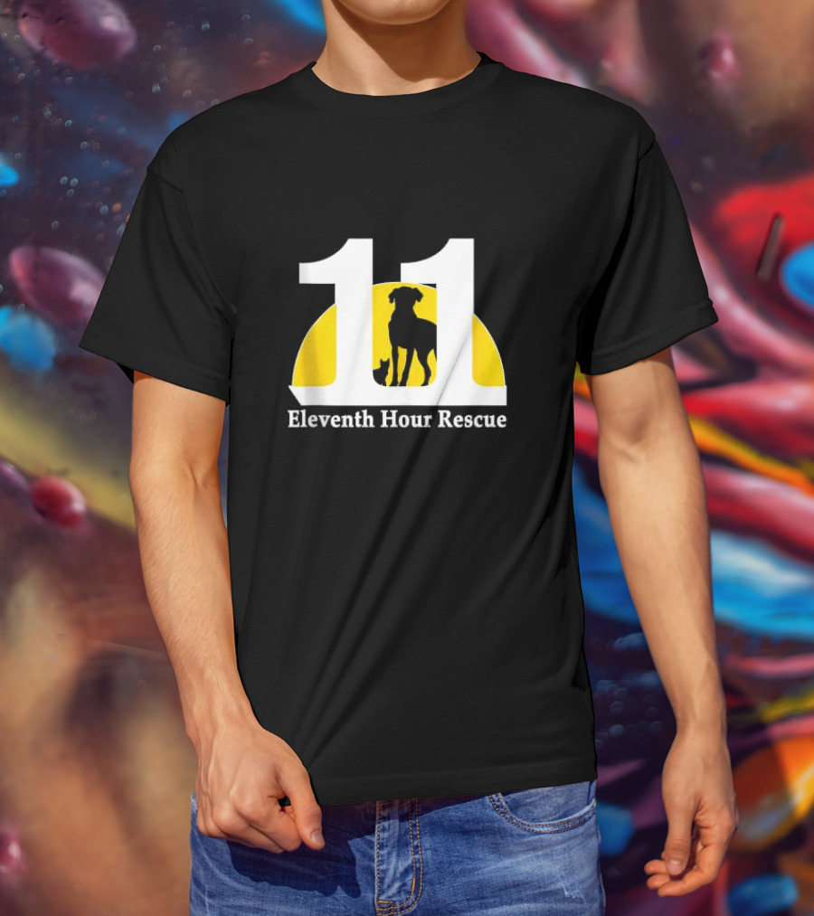 Eleventh Hour Rescue 11 Dog And Cat Silhouette In Yellow Circle T-Shirt