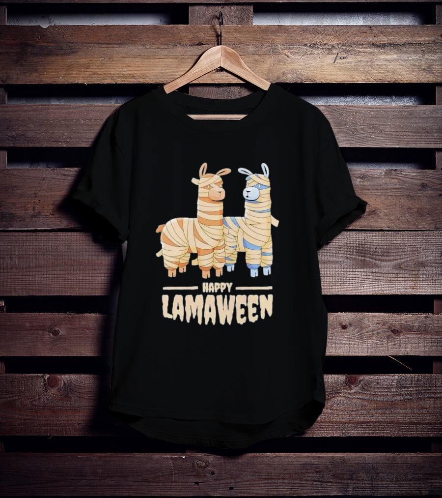 Happy Lamaween Funny Llama Halloween Mummies T-Shirt