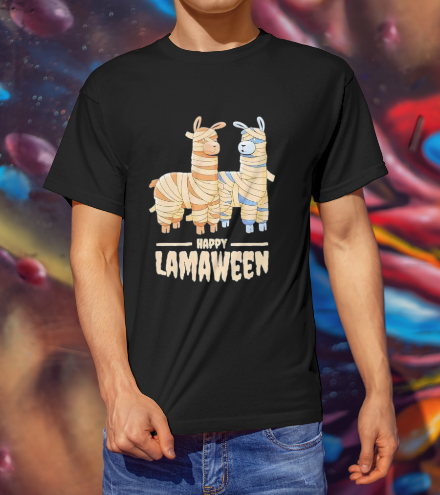 Happy Lamaween Funny Llama Halloween Mummies T-Shirt