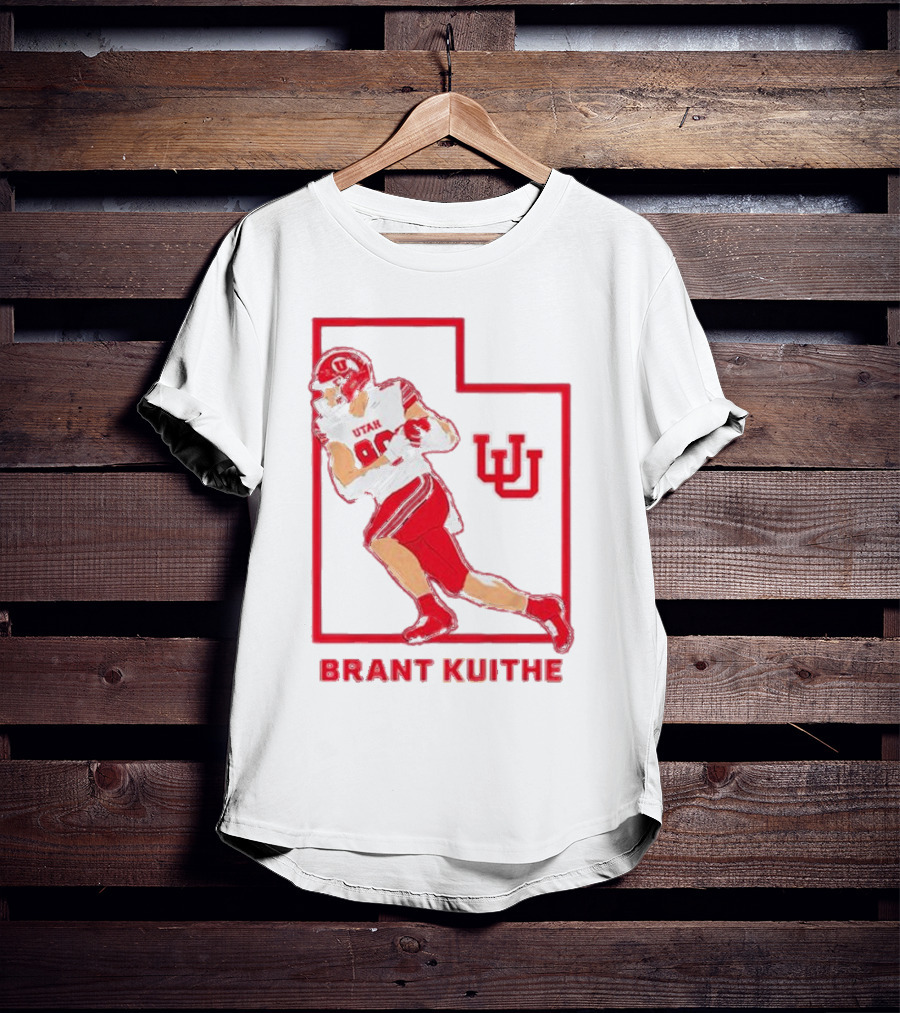 Utah Football Brant Kuithe 80 Red Uniform State Outline UU T-Shirt