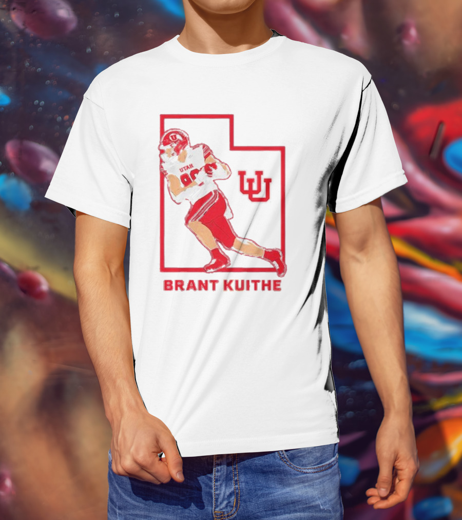 Utah Football Brant Kuithe 80 Red Uniform State Outline UU T-Shirt