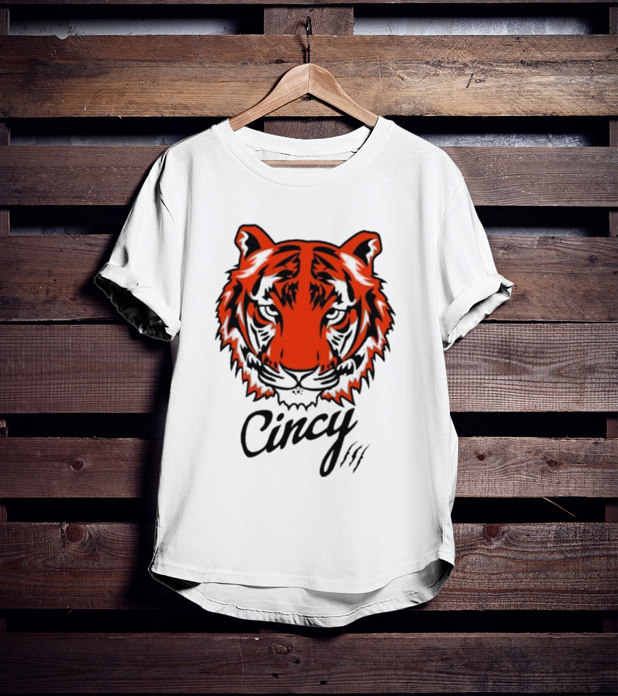 Cincy Tiger Head Bold Orange Black Face T-Shirt