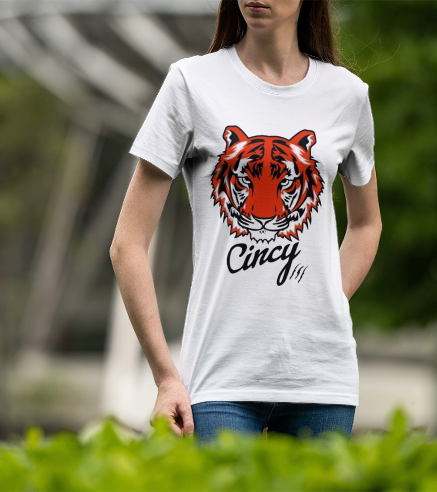 Cincy Tiger Head Bold Orange Black Face T-Shirt