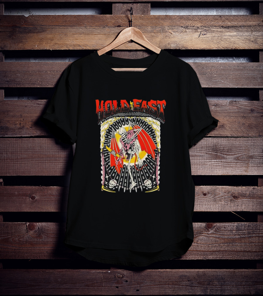 HOLD FAST Skeleton With Red Wings And Halo Rock Band T-Shirt