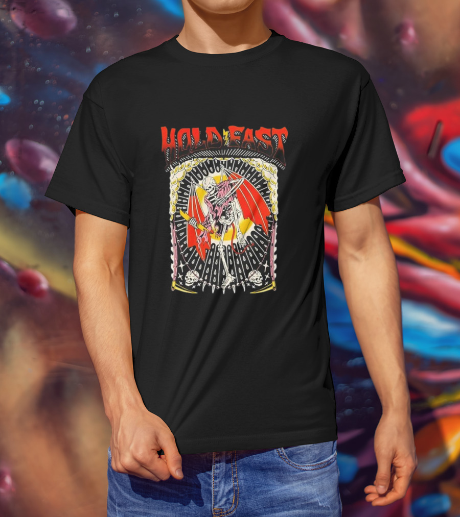 HOLD FAST Skeleton With Red Wings And Halo Rock Band T-Shirt