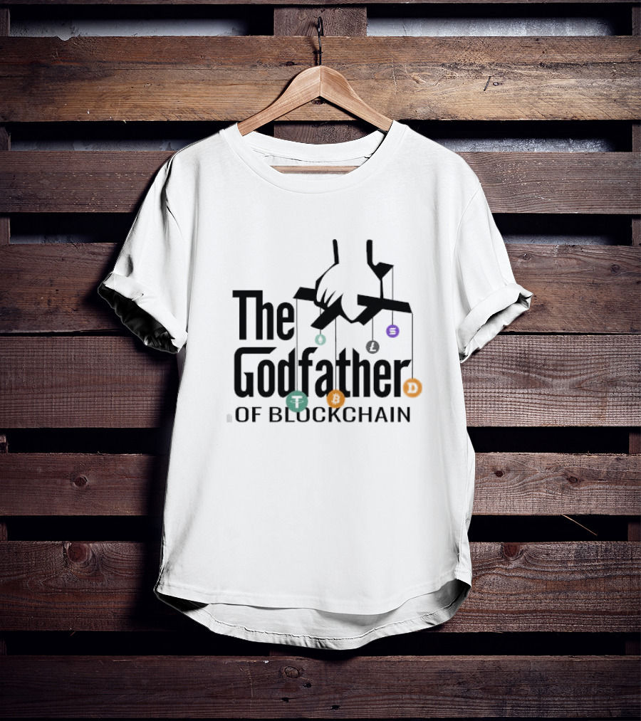 The Godfather Of Blockchain Puppeteer Design With Blockchain Symbols T-Shirt