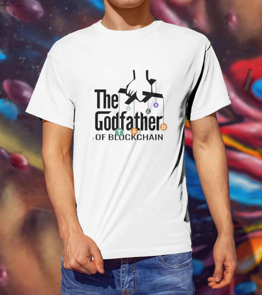 The Godfather Of Blockchain Puppeteer Design With Blockchain Symbols T-Shirt